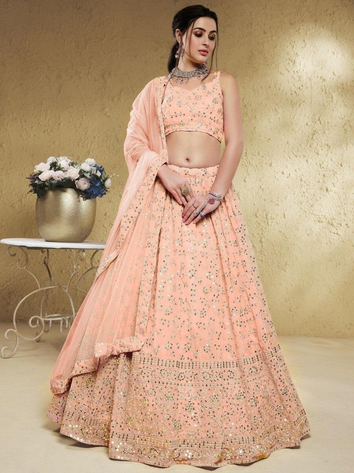 Superb Light Pink Sequins Georgette Lehenga Choli With Dupatta