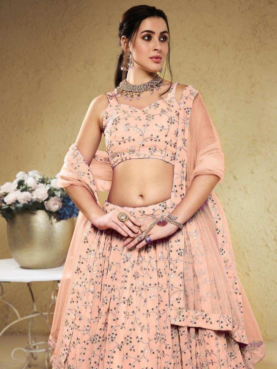 Superb Light Pink Sequins Georgette Lehenga Choli With Dupatta