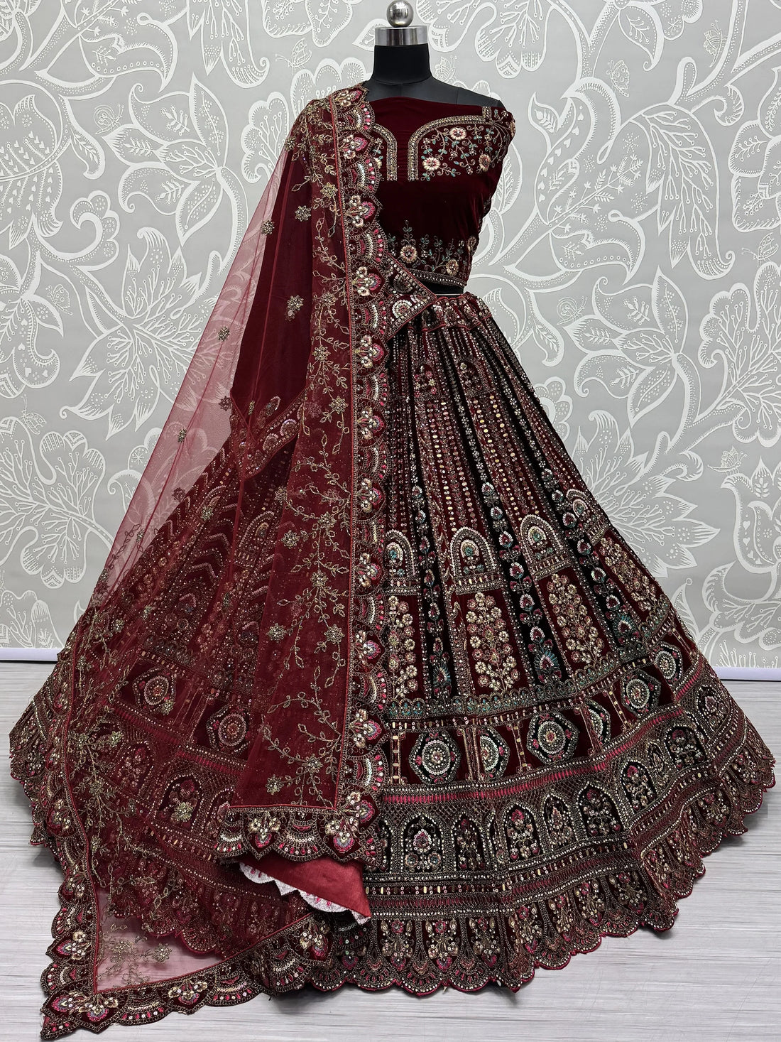 Superb Maroon Dori Work Bridal Lehenga Choli With Double Dupatta - Zeel Clothing