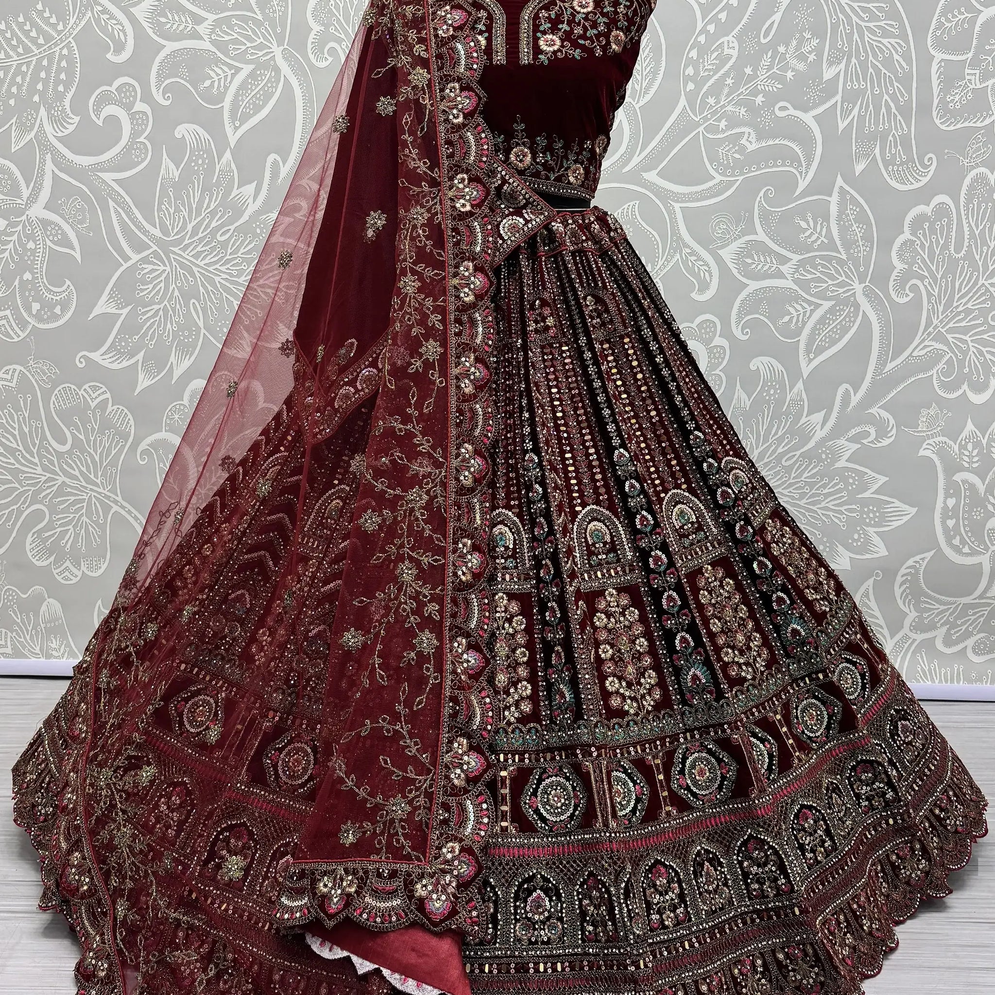Superb Maroon Dori Work Bridal Lehenga Choli With Double Dupatta - Zeel Clothing