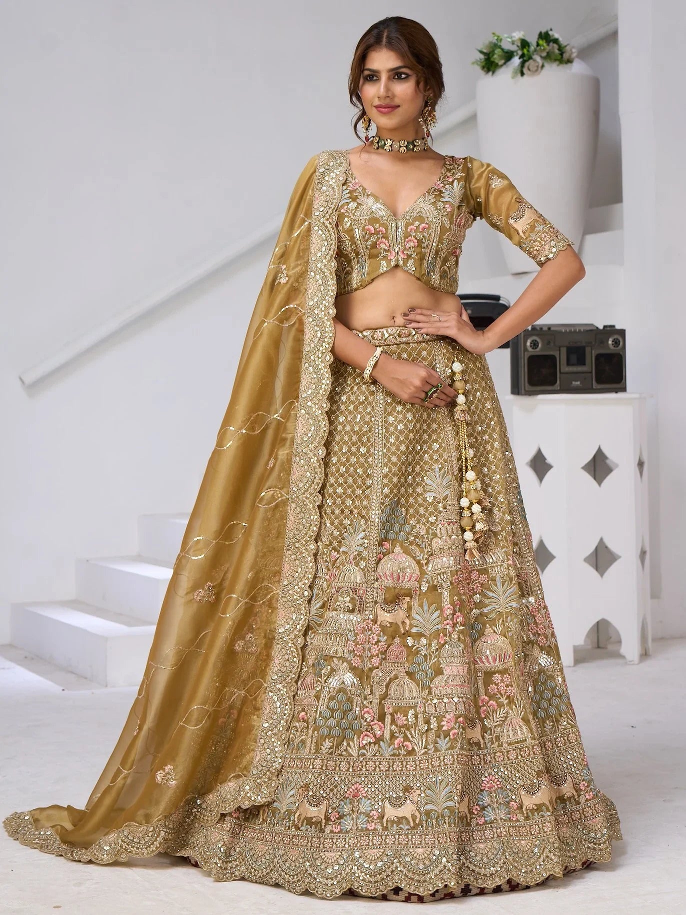 Superb Mehendi Green Heavy Embroidered Organza Lehenga Choli With Dupatta