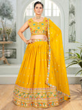 Superb Mustard Yellow Thread Embroidered Georgette Lehenga Choli - Zeel Clothing