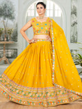 Superb Mustard Yellow Thread Embroidered Georgette Lehenga Choli - Zeel Clothing