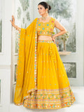 Superb Mustard Yellow Thread Embroidered Georgette Lehenga Choli - Zeel Clothing