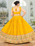 Superb Mustard Yellow Thread Embroidered Georgette Lehenga Choli - Zeel Clothing
