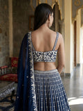 Superb Navy Blue Thread Embroidery Georgette Engagement Wear Lehenga Choli