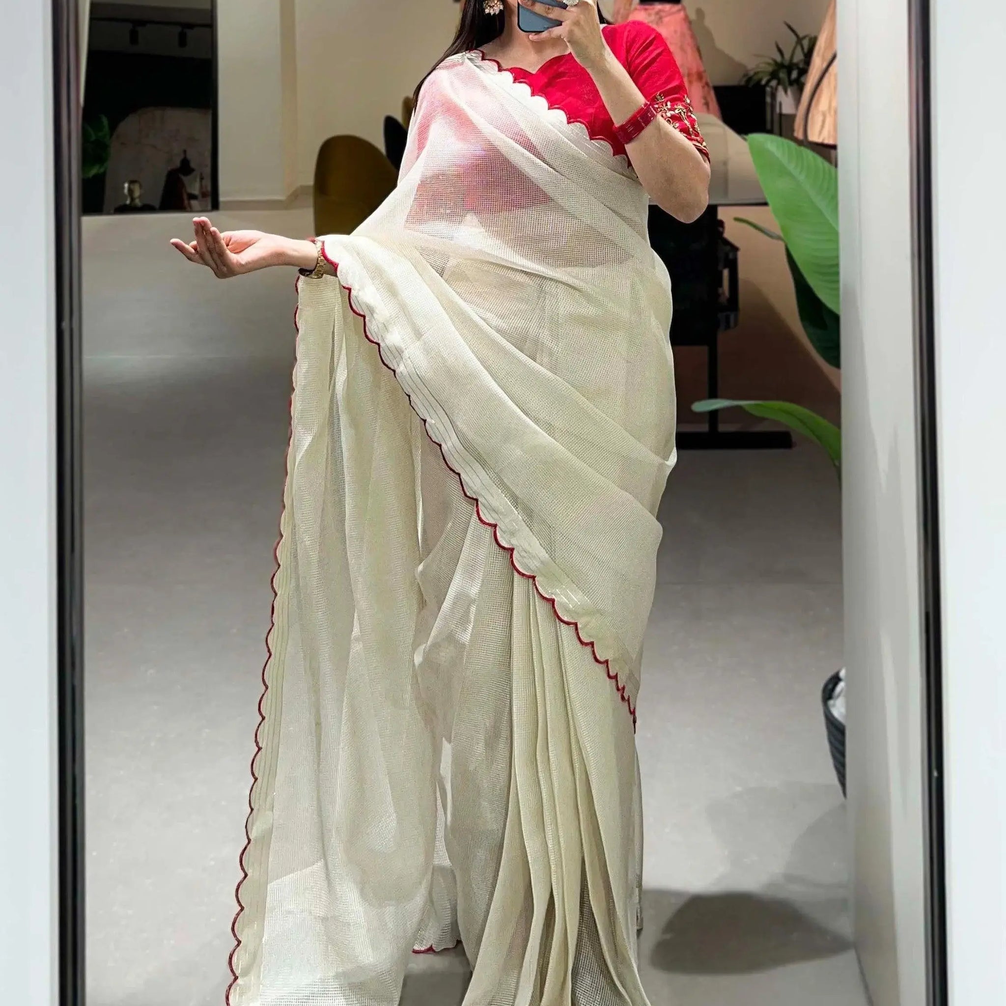 Superb Off-White Arca Work Silk Festive Wear Saree With Blouse - Zeel Clothing
