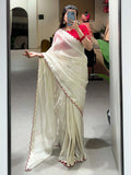 Superb Off-White Arca Work Silk Festive Wear Saree With Blouse - Zeel Clothing