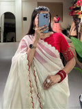 Superb Off-White Arca Work Silk Festive Wear Saree With Blouse - Zeel Clothing