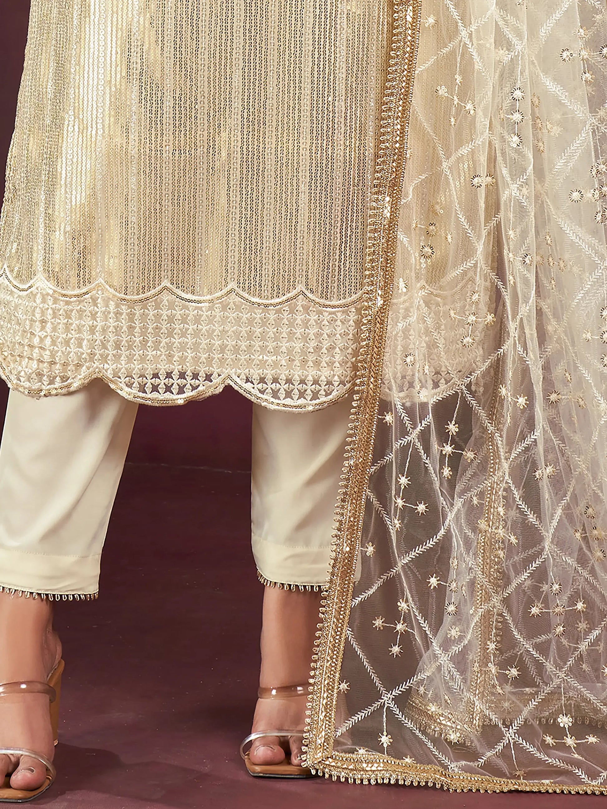 Superb Off-White Sequins Net Wedding Wear Salwar Kameez With Dupatta - Zeel Clothing