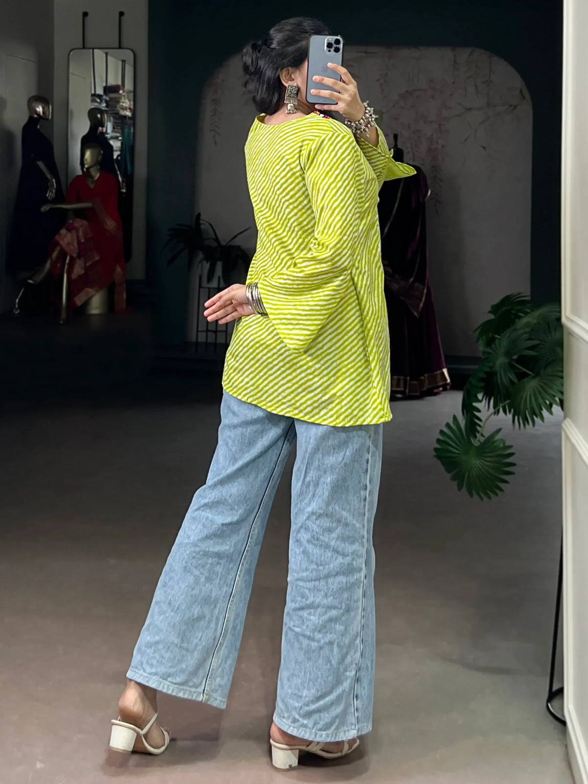 Superb Parrot Green Laheriya Printed Cotton Navratri Wear Top