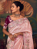 Superb Pink Floral Border Work Silk Reception Wear Saree With Blouse
