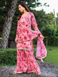 Superb Pink Floral Printed Georgette Festival Wear Sharara Suit - Zeel Clothing