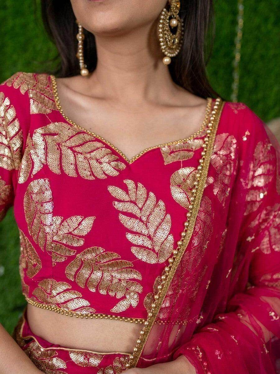 Superb Pink Sequin Embroidered Georgette Engagement Wear Lehenga Choli - Zeel Clothing