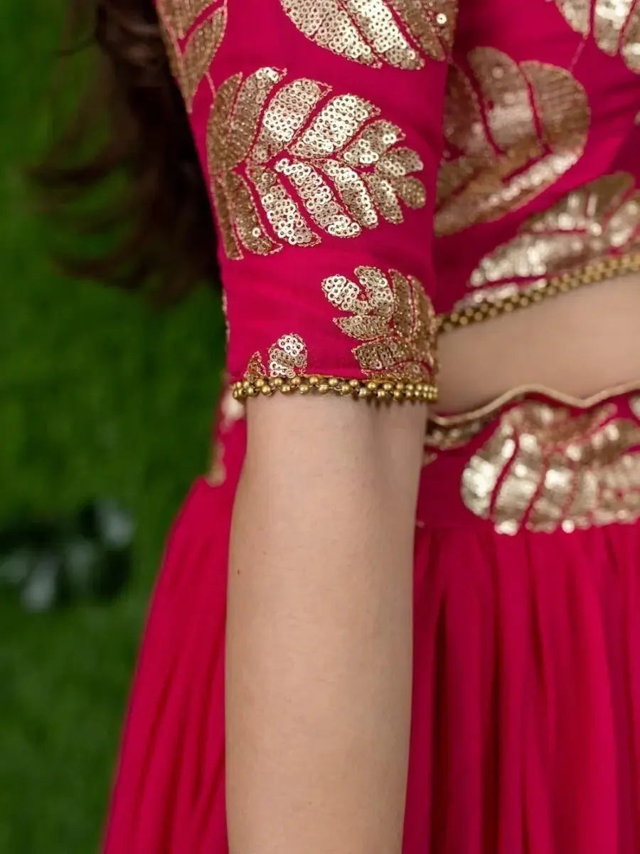 Superb Pink Sequin Embroidered Georgette Engagement Wear Lehenga Choli - Zeel Clothing