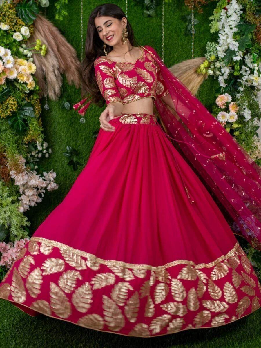 Superb Pink Sequin Embroidered Georgette Engagement Wear Lehenga Choli - Zeel Clothing