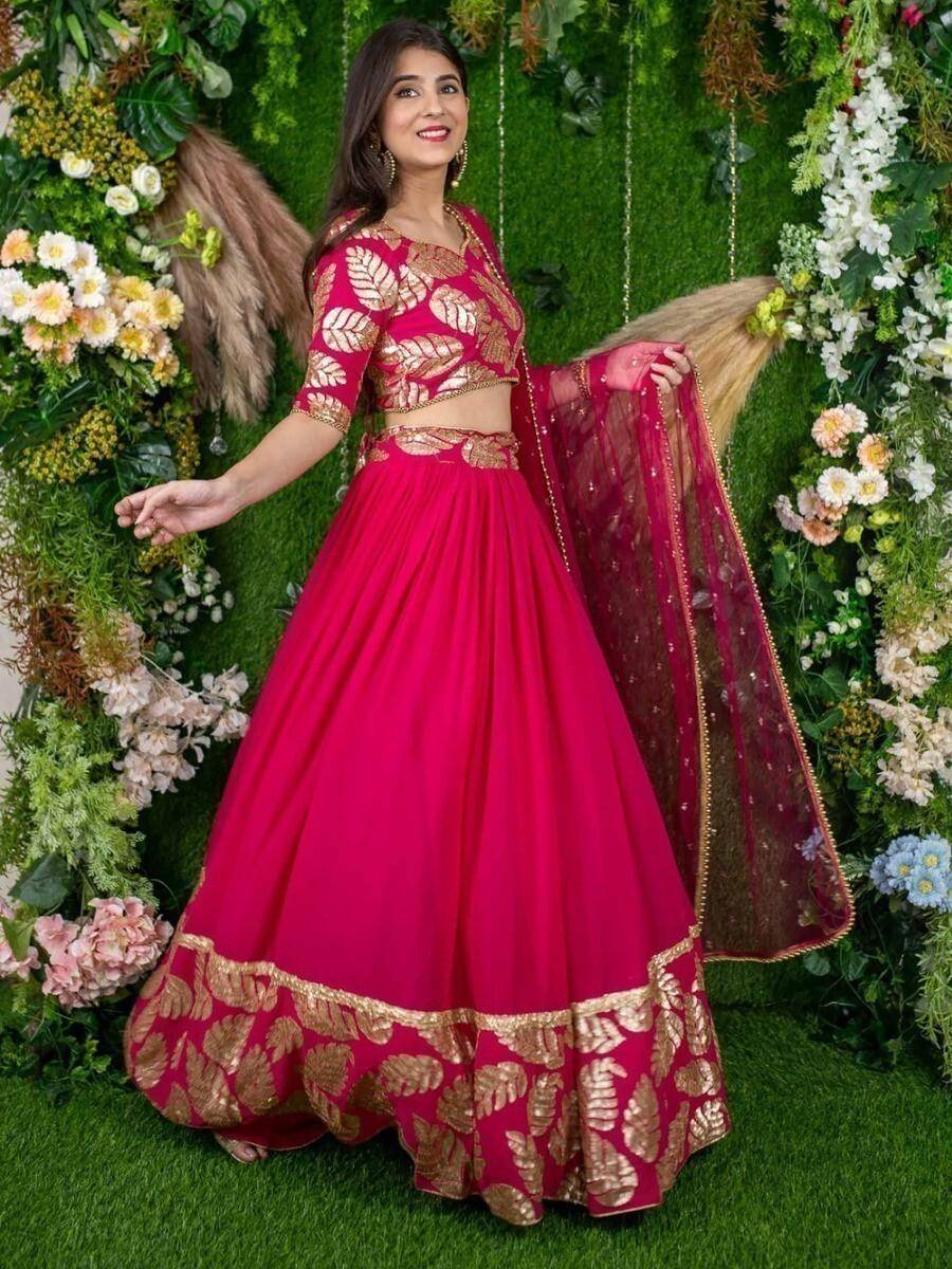 Superb Pink Sequin Embroidered Georgette Engagement Wear Lehenga Choli - Zeel Clothing