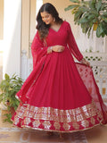 Superb Pink Sequins Georgette Wedding Wear Anarkali Gown With Dupatta - Zeel Clothing