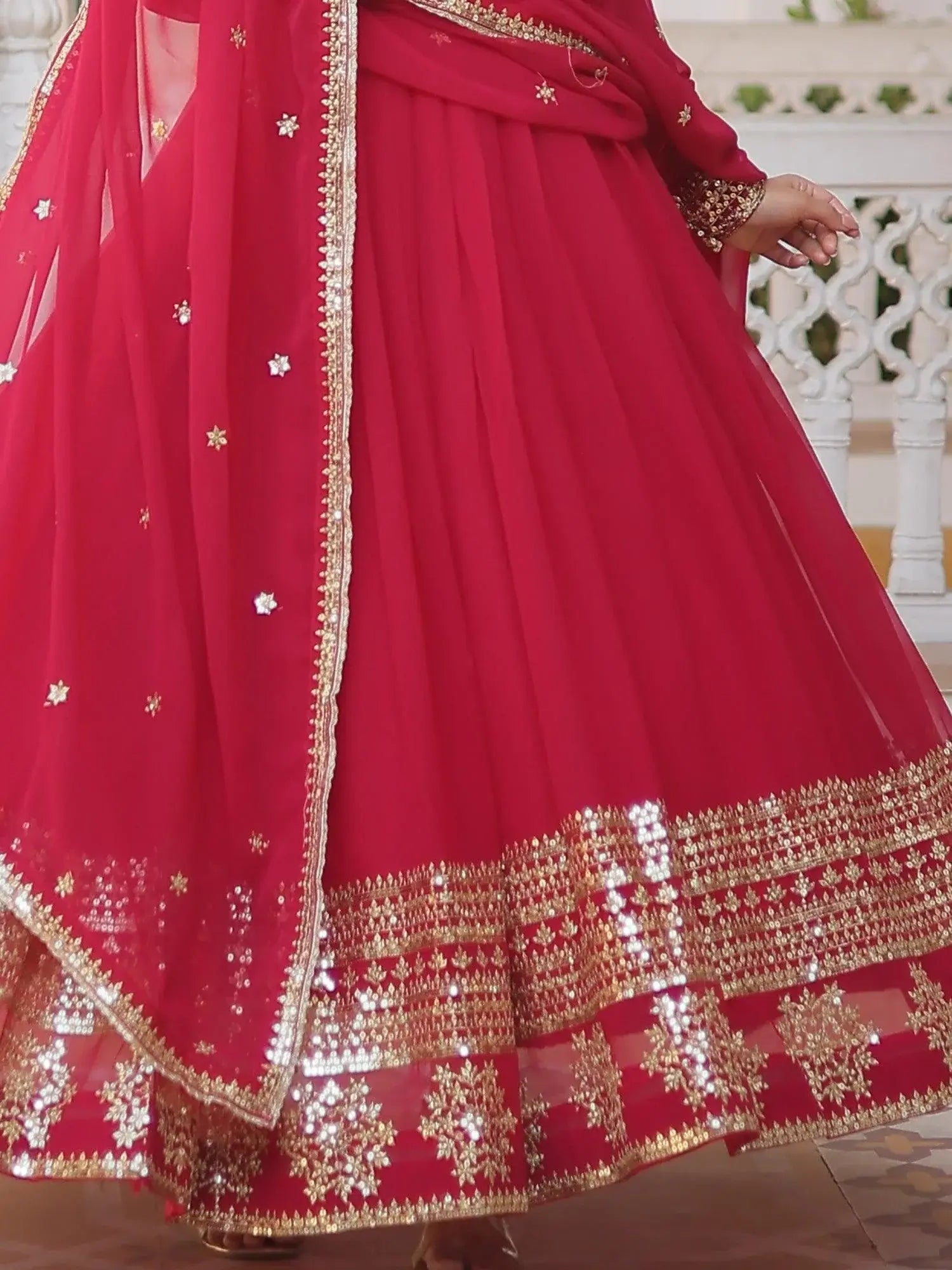 Superb Pink Sequins Georgette Wedding Wear Anarkali Gown With Dupatta - Zeel Clothing