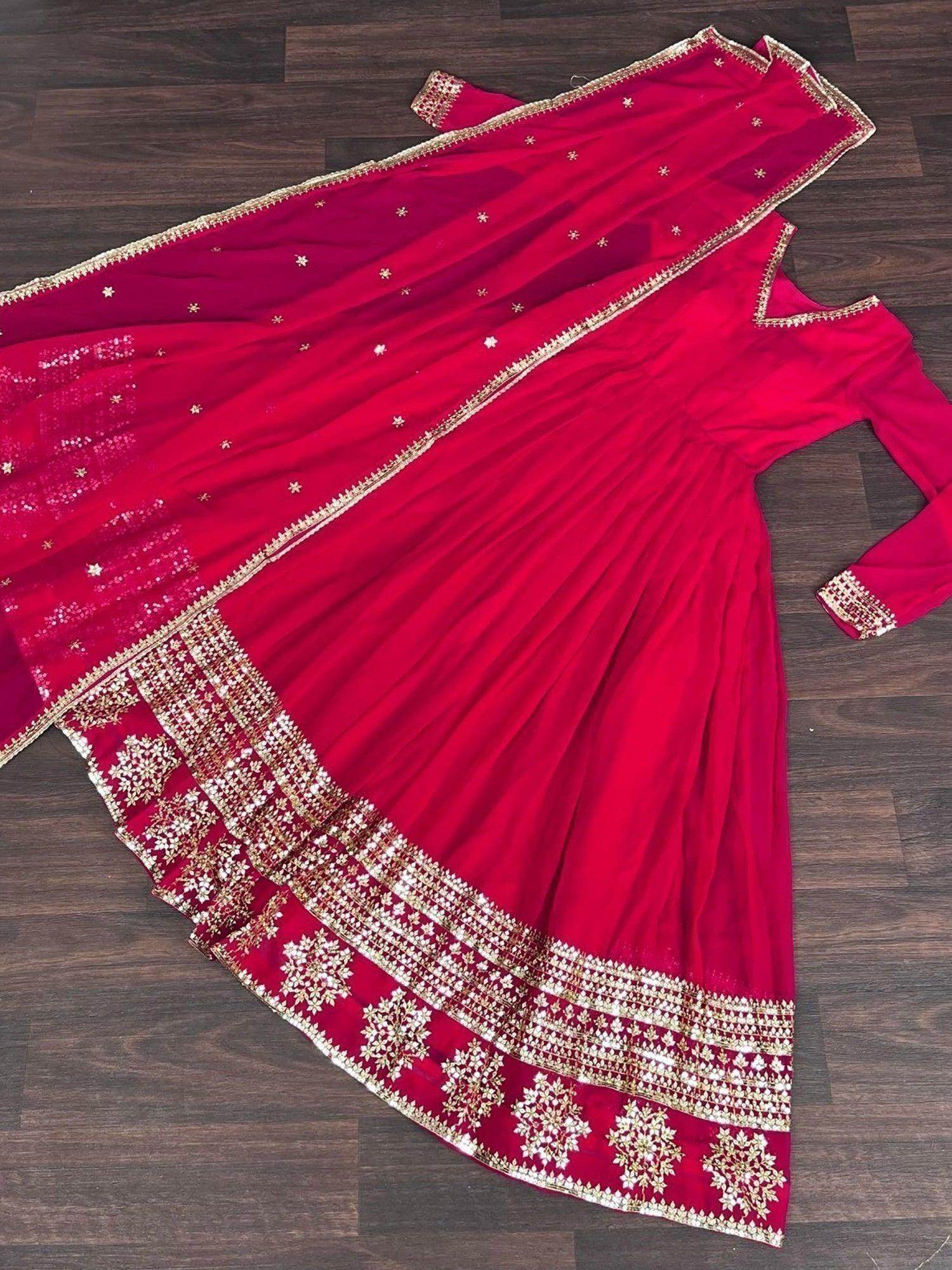 Superb Pink Sequins Georgette Wedding Wear Anarkali Gown With Dupatta - Zeel Clothing