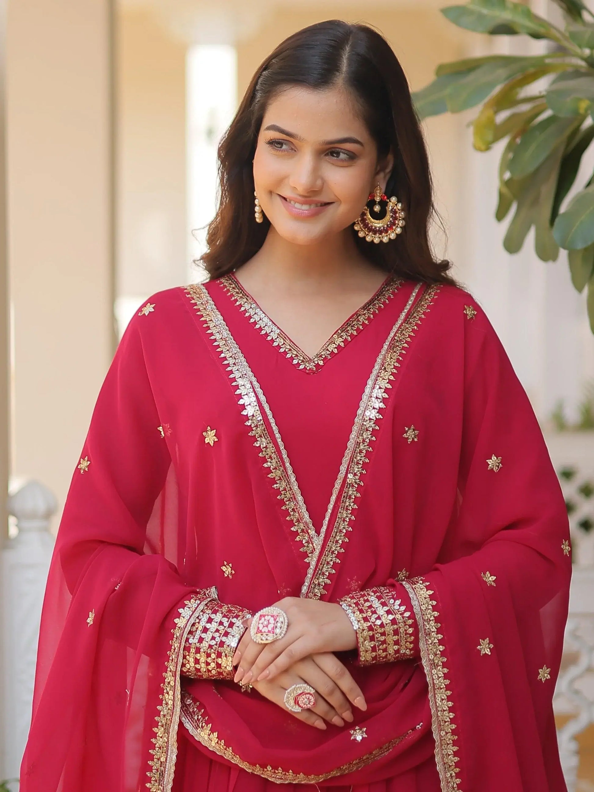 Superb Pink Sequins Georgette Wedding Wear Anarkali Gown With Dupatta - Zeel Clothing