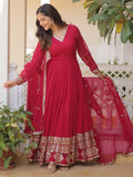Superb Pink Sequins Georgette Wedding Wear Anarkali Gown With Dupatta - Zeel Clothing
