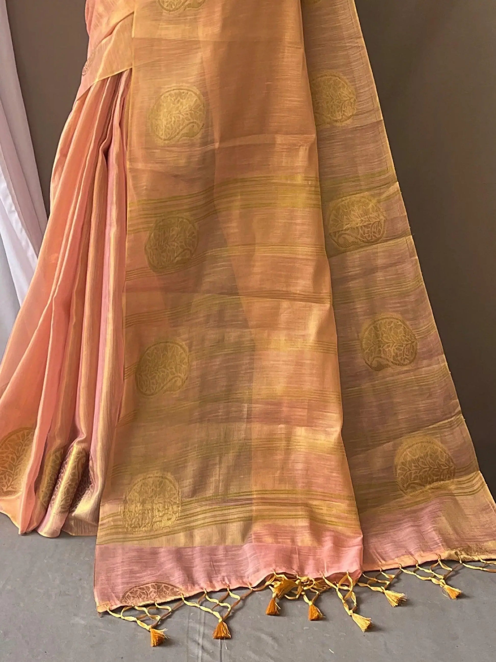 Superb Pink Zari Weaving Tissue Silk Sangeet Wear Saree With Blouse - Zeel Clothing