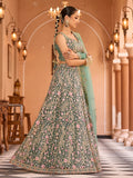 Superb Pista Green Net Sequins Work Wedding Wear Lehenga Choli With Dupatta