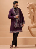 Superb Purple Sequins Viscose Silk Marriage Wear Men Kurta Set With Dupatta