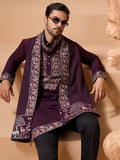 Superb Purple Sequins Viscose Silk Marriage Wear Men Kurta Set With Dupatta