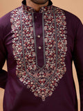 Superb Purple Sequins Viscose Silk Marriage Wear Men Kurta Set With Dupatta