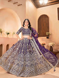Superb Purple Sequins Work Net Wedding Wear Lehenga Choli With Dupatta