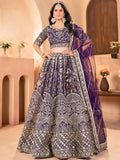 Superb Purple Sequins Work Net Wedding Wear Lehenga Choli With Dupatta
