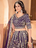Superb Purple Sequins Work Net Wedding Wear Lehenga Choli With Dupatta