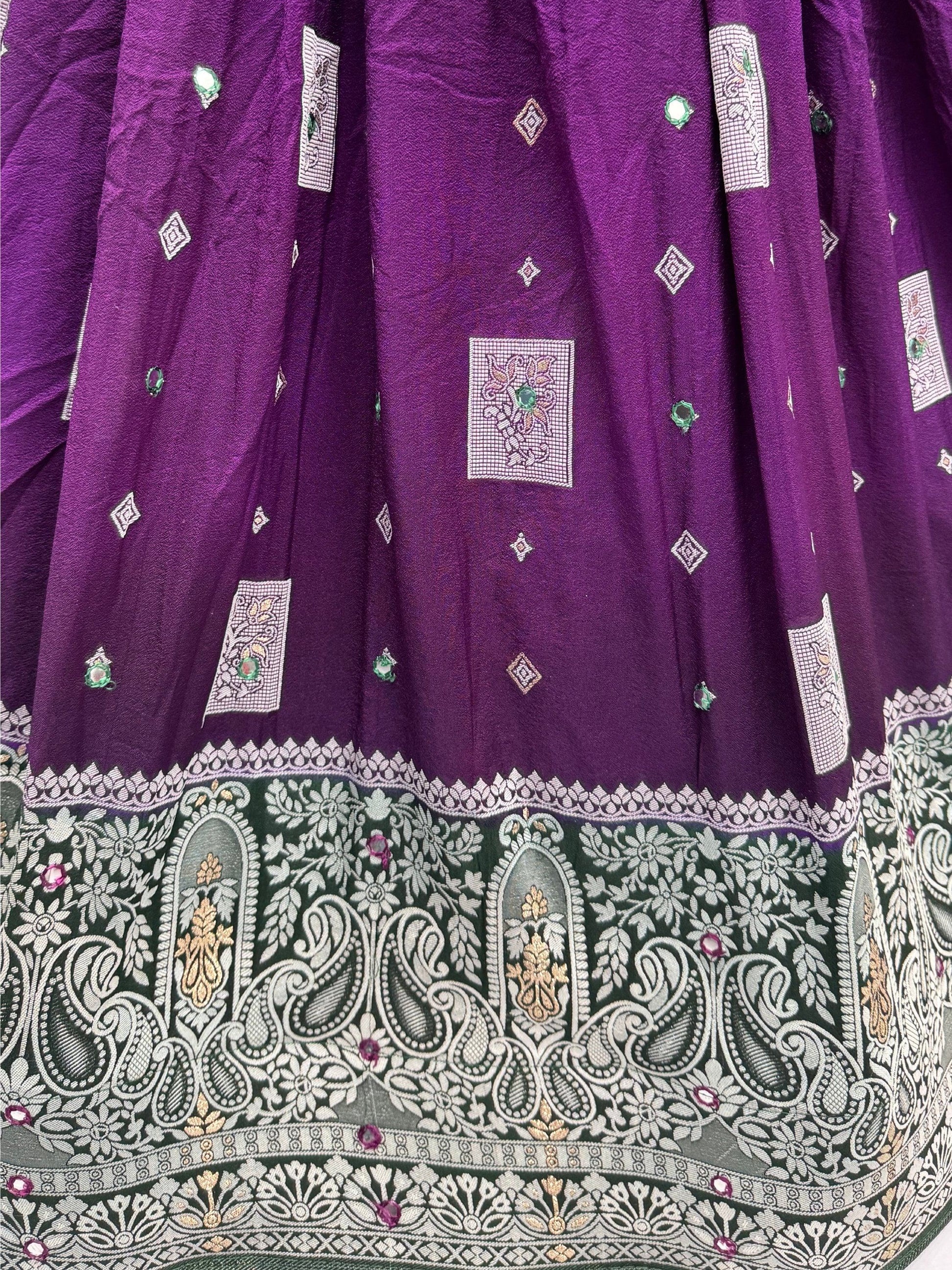 Superb Purple Zari Weaving Georgette Evening Wear Lehenga With Blouse