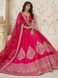 Superb Rani Pink Thread Work Silk Bridesmaid Lehenga Choli With Dupatta