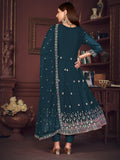 Superb Teal Blue Embroidered Georgette Anarkali Suit With Dupatta - Zeel Clothing
