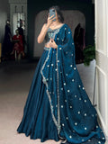 Superb Teal Blue Organza Wedding Wear Lehenga With Thread Work Blouse - Zeel Clothing