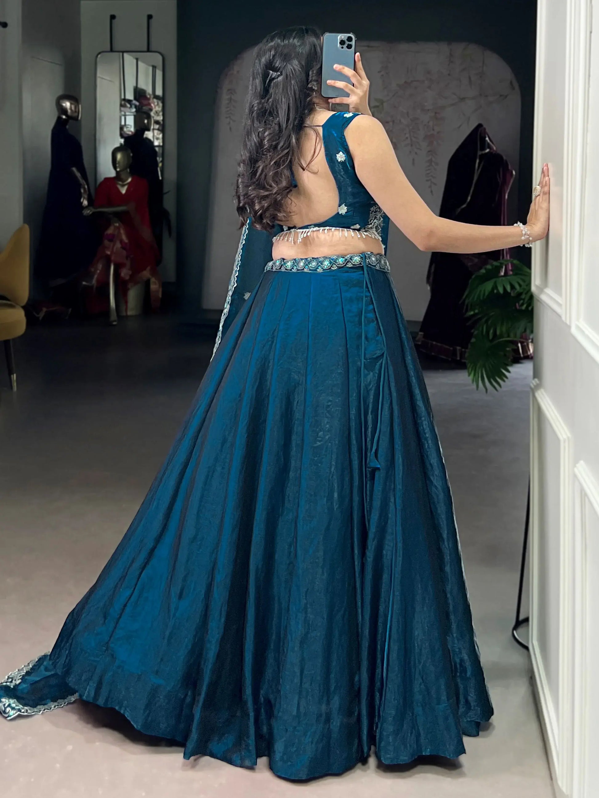 Superb Teal Blue Organza Wedding Wear Lehenga With Thread Work Blouse - Zeel Clothing