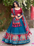 Superb Teal Blue Patola Printed Tussar Silk Event Wear Lehenga Choli - Zeel Clothing