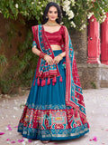 Superb Teal Blue Patola Printed Tussar Silk Event Wear Lehenga Choli - Zeel Clothing