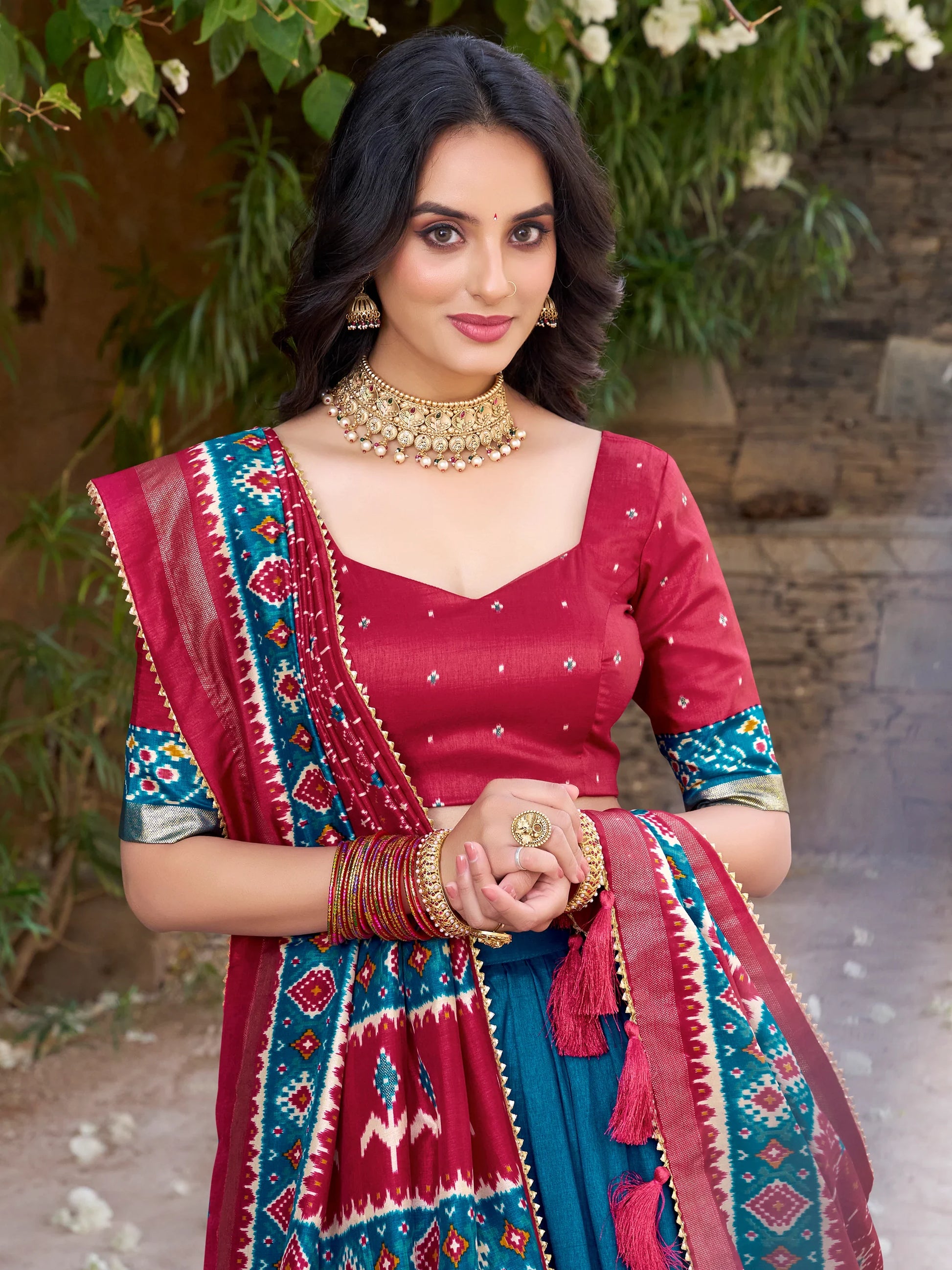 Superb Teal Blue Patola Printed Tussar Silk Event Wear Lehenga Choli - Zeel Clothing