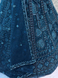 Superb Teal Blue Thread Embroidery Net Reception Wear Lehenga Choli - Zeel Clothing