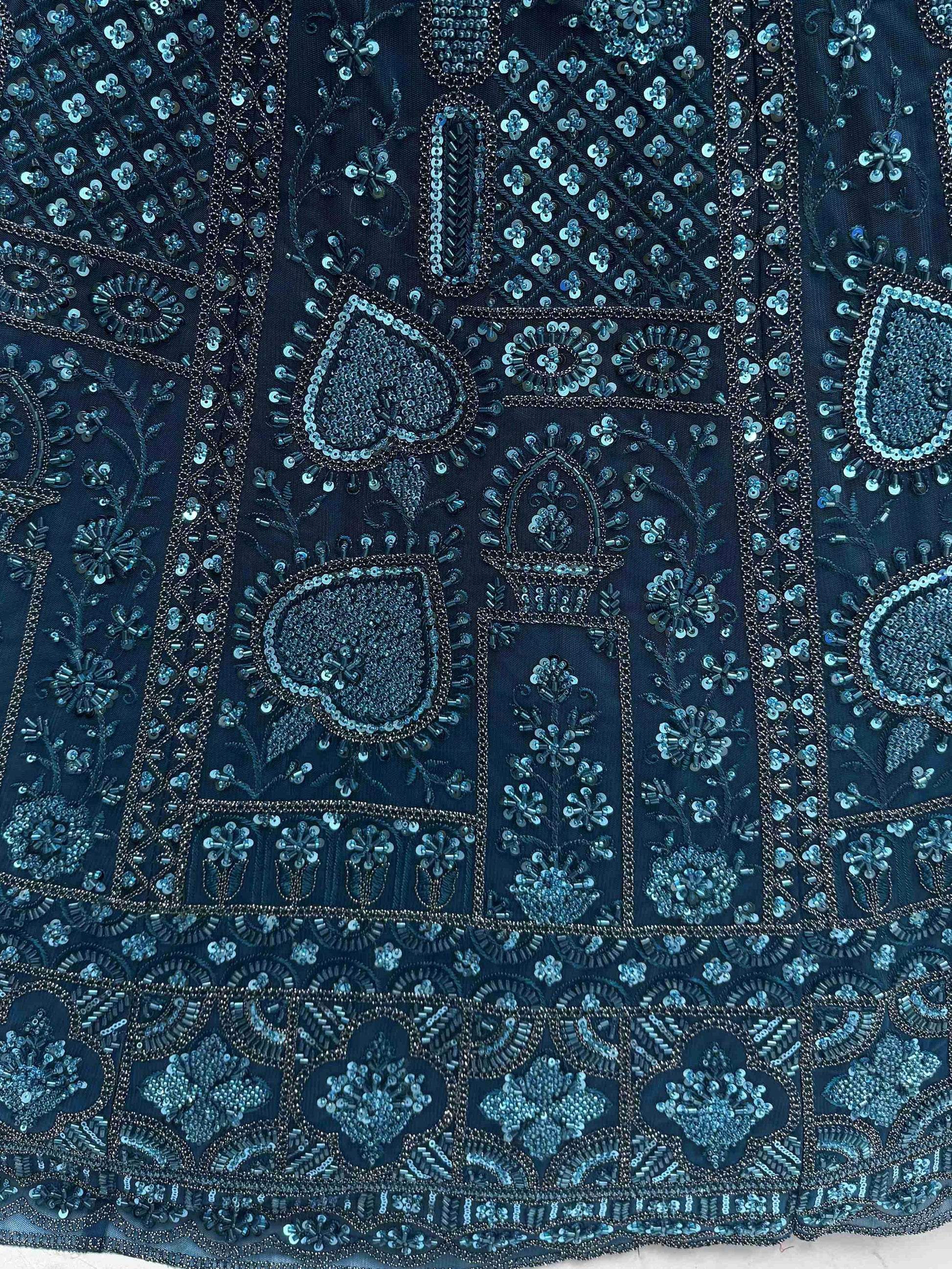 Superb Teal Blue Thread Embroidery Net Reception Wear Lehenga Choli - Zeel Clothing