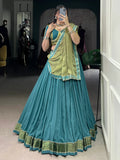 Superb Teal Blue Zari Weaving Rayon Festive Wear Lehenga Choli With Dupatta - Zeel Clothing