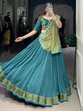 Superb Teal Blue Zari Weaving Rayon Festive Wear Lehenga Choli With Dupatta - Zeel Clothing
