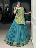 Superb Teal Blue Zari Weaving Rayon Festive Wear Lehenga Choli With Dupatta - Zeel Clothing