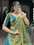 Superb Teal Blue Zari Weaving Rayon Festive Wear Lehenga Choli With Dupatta - Zeel Clothing