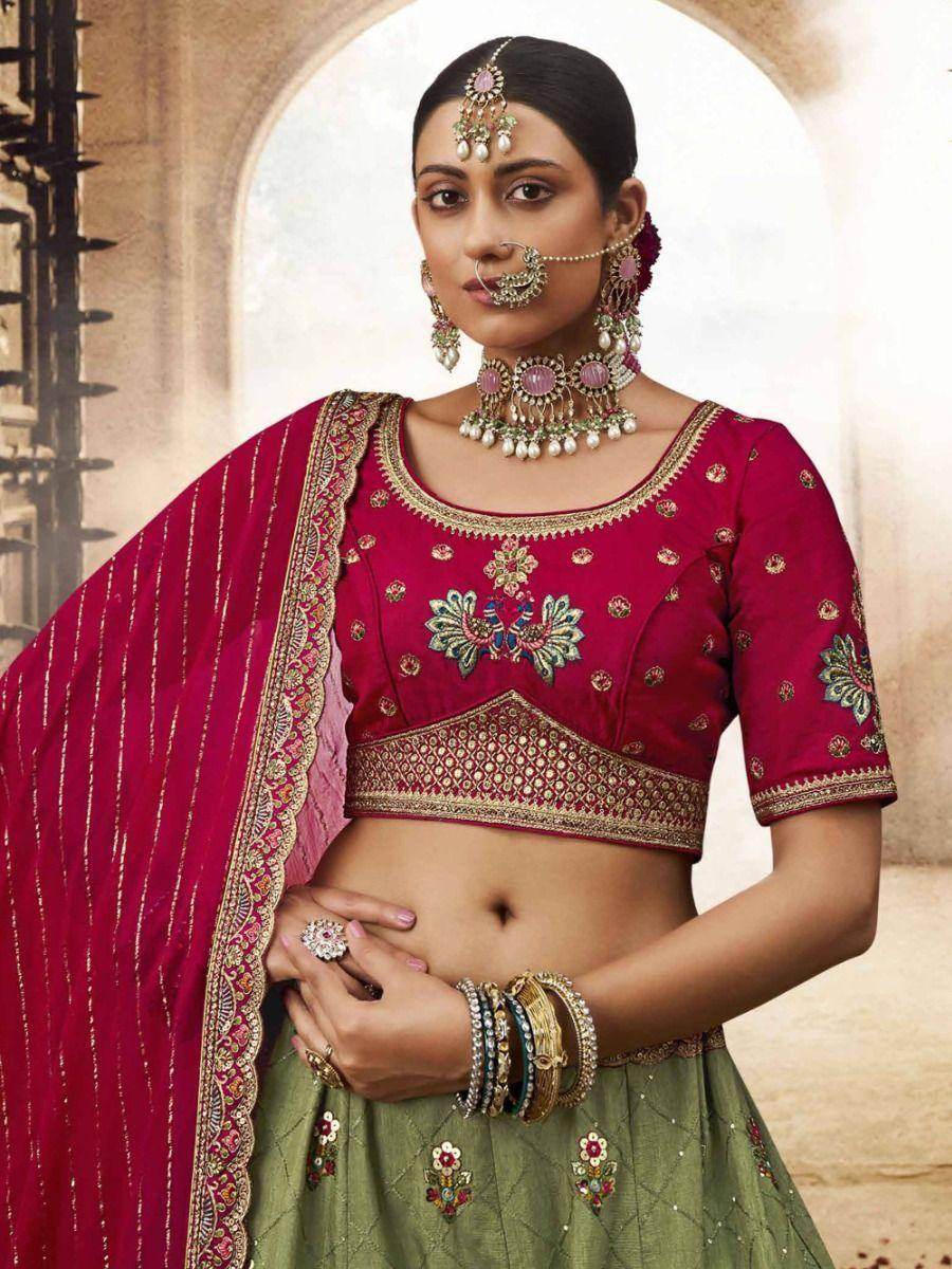 Superb Teal Green Embroidered Viscose Silk Traditional Lehenga Choli - Zeel Clothing