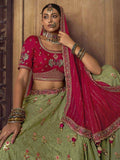 Superb Teal Green Embroidered Viscose Silk Traditional Lehenga Choli - Zeel Clothing